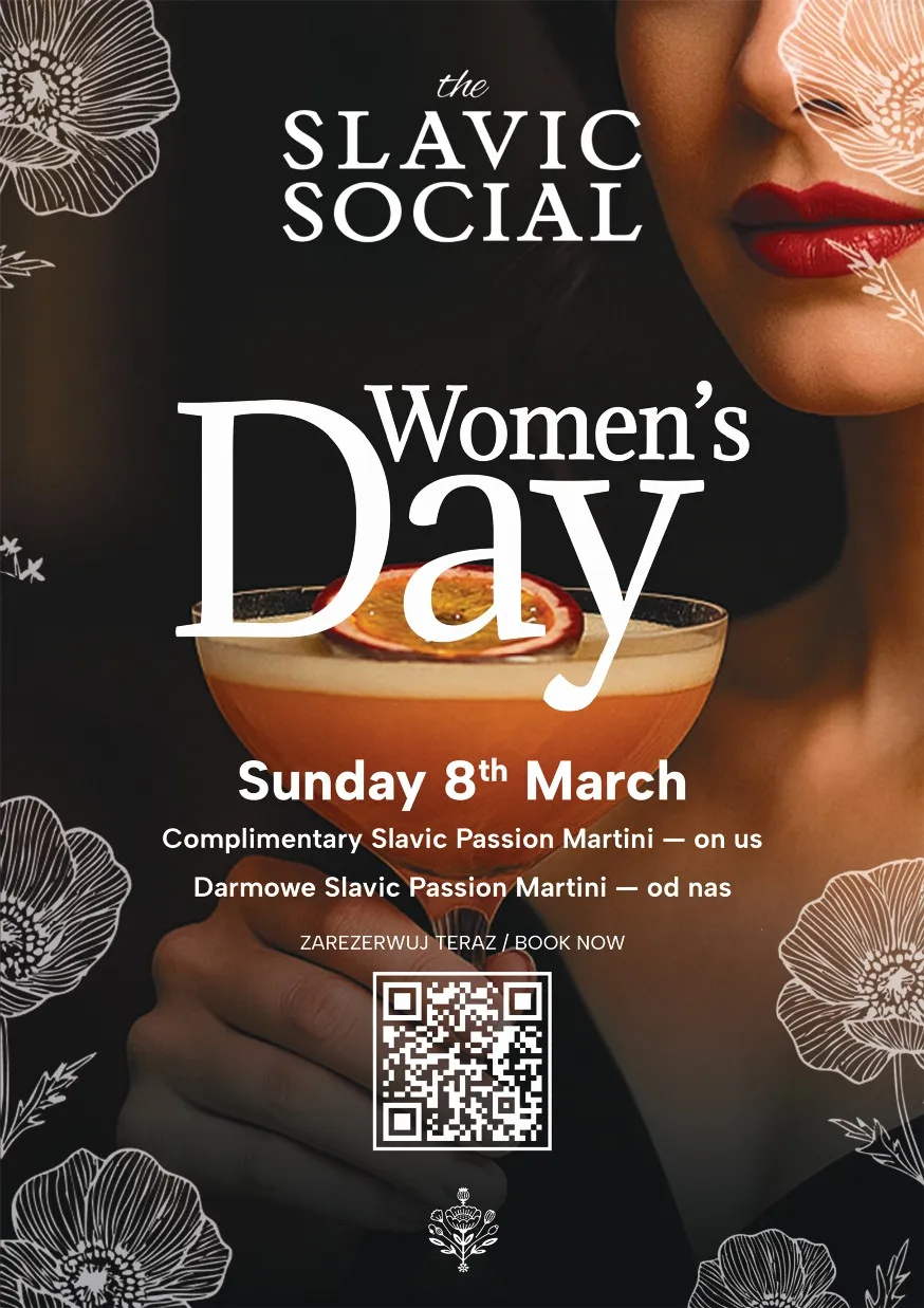 Poster: Women’s Day, Sunday 8 March, complimentary Slavic Passion Martini